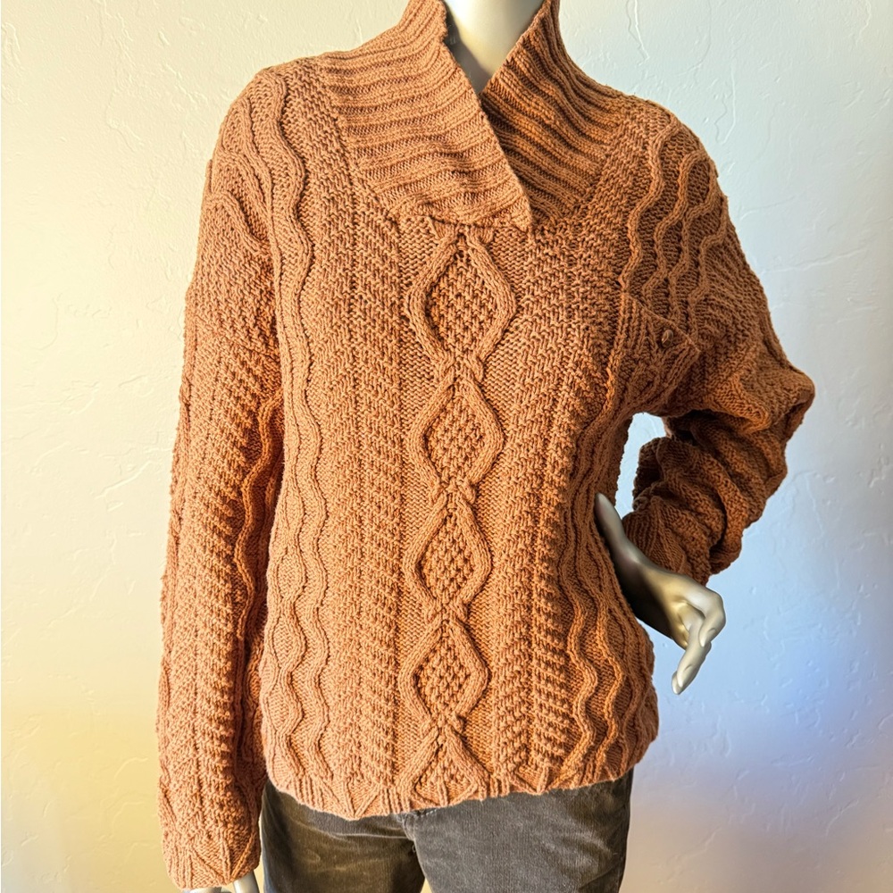 Cambridge Dry Goods Vintage Shawl Collar Cable Knit Scandi Girl Sweater